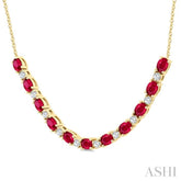 4X3 MM Oval Shape Ruby and 1/2 Ctw Round Cut Diamond Precious Tennis Necklace in 14K Yellow Gold
